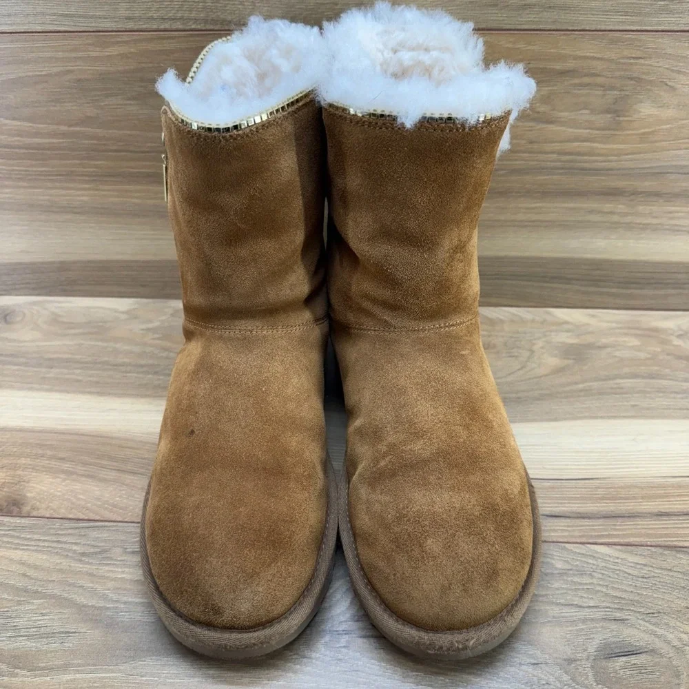 UGG‎ Florence Zip Short Boots Womens 7 Chestnut Suede Shearling Fur Lined